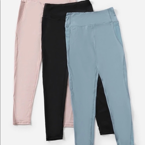 NWT 2 Piece Sports Leggings With Phone Pocket Pink & Blue Size Medium - Picture 3 of 8